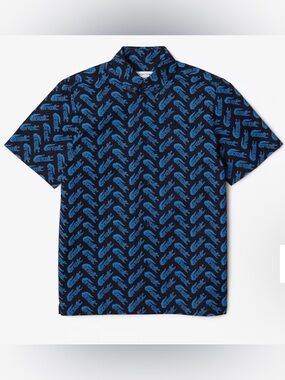 Lacoste Boys Short Sleeve Vintage Print Shirt, Relaxed Fit - 10